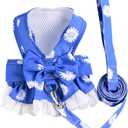 Dog Harness Dress for Small Dog Daisy Floral Dog Harness and Leash Set Bow Knot Girl Puppy Princess Skirt with D-Ring Mesh Summer Pet Clothes for Cat Dogs (Small, Blue)