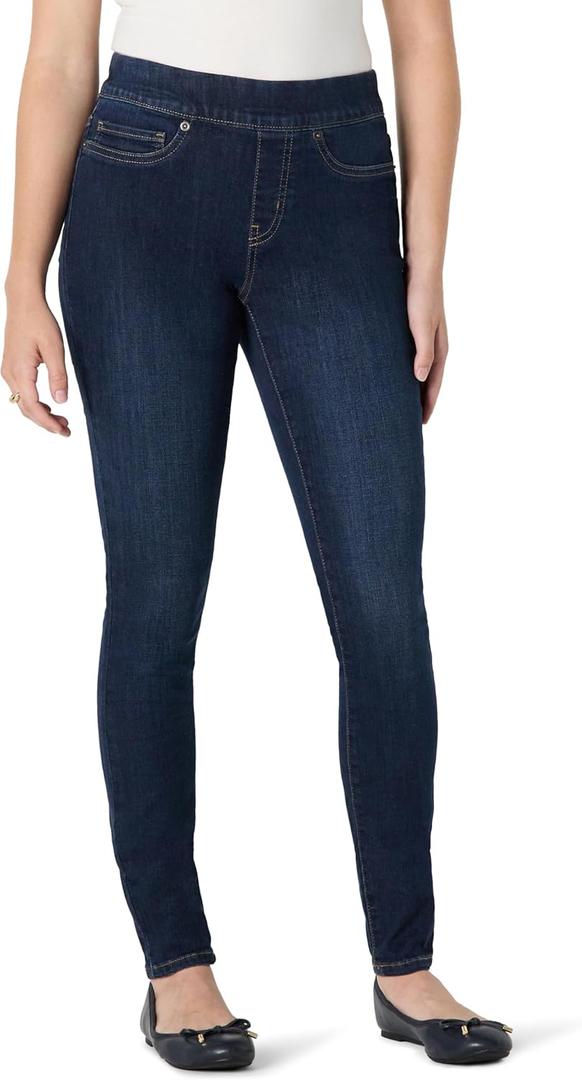 Amazon Essentials Women's Stretch Denim Mid-Rise Pull-On Skinny Jegging, Dark Wash, 4 Long