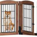 HOOBRO 4 Panels Dog Gate Indoor with Door, 32.7'' Tall Freestanding Pet Gate with 2 Support Feet, Foldable Dog Fence for Doorways, Stairs, Wooden Pet Puppy Safety Fence, Walnut BH86PP03N1