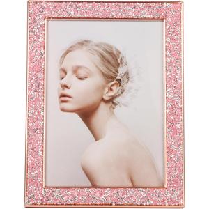 Baseo Rhinestone Picture Frame 5x7, Bling Diamond Photo Frame, Made of Metal and Real Glass, for Wall or Tabletop Display,Vertical & Horizontal (Pink Gold, 5x7)