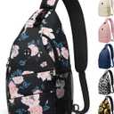 Pritent Crossbody Bags for Women Men Trendy Sling Bag Backpack Casual Chest Bag with Convertible Shoulder Strap (Large, Floral Pattern)