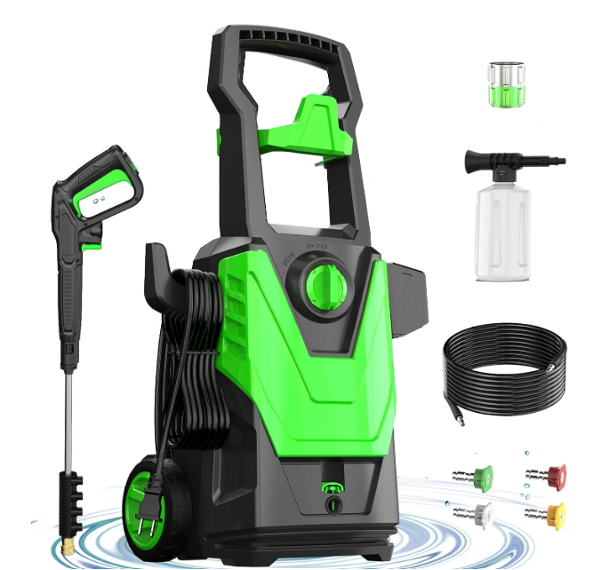 4800PSI PowerWasher with 20FT Hose, 35FT Cord, 4 Quick Nozzles, Foam Cannon for Car, Lane, Patio Cleaning, Hydro Jet Pressure Hose Water Wand for Gutter Patio Car Garden Window, Green