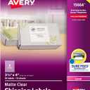 Avery Printable Shipping Labels with Sure Feed, 3-1/3" x 4", Matte Clear, 60 Blank Mailing Labels (15664) (One Size)