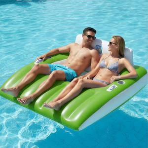 Funscape Inflatable Pool Lounge Floats Adult, Large Swimming Pool Sofa Floaties, Beach Tanning Recliner Floating Mesh Chair Cup Holder, Blow Up Lake River Floaty Tube Green-Large X-Large