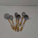 6pc Beech Wood and Silicone Kitchen Utensils Set Cooking Baking Supplies Home Essentials, Light Grey