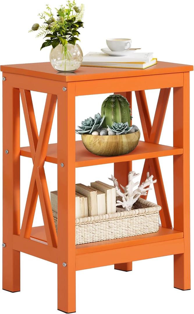 VECELO Modern Nightstands X-Design Side End Table Night Stand with Storage Shelf for Bedroom,Living Room, (Orange)