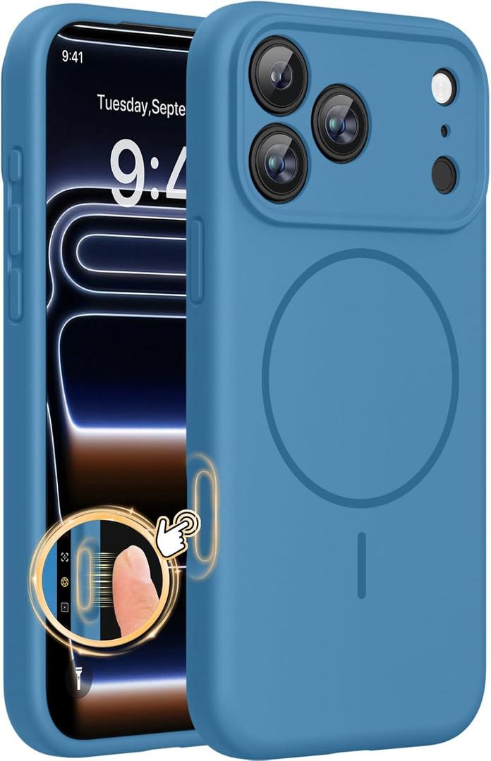 Miracase Magnetic for iPhone 17 Pro Case, Compatible with MagSafe, Integrated Silicone Camera Control Cover, 3.0mm Thicken Shockproof Drop Protection Phone Case for 17 Pro,Capri Blue