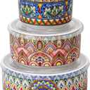 Henten Home Ceramic Serving Bowls with Lid, Boho Nesting Bowl Set of 3, 10/20/32 oz
