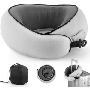 Travel Neck Pillow Airplane, Breathable Memory Foam Travel Pillows for Neck Support, Washable Cover Portable Storage Bag, 360 Ergonomic Airplane Travel Essentials for Flight, Car, Train, Office, Home