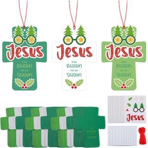 48 Set Jesus Is The Reason for The Season Ornament Craft Kit Christmas Bible Crafts for Kids Religious Christian Ornaments Craft DIY Crosses Sunday School Crafts for Xmas Religious Nativity