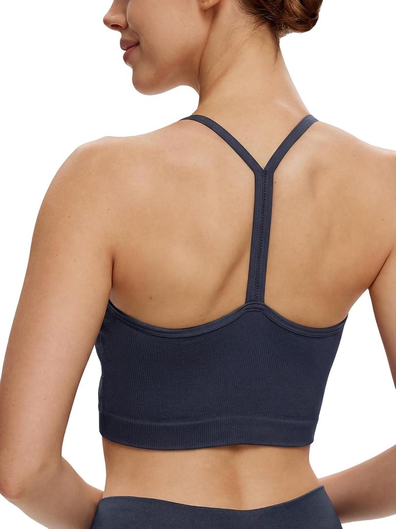 NANJI Seamless Sports Bra for Women - Padded Racerback Y Bra Low Impact Removable Pad for Fitness Gym Yoga Workout Top (Black)