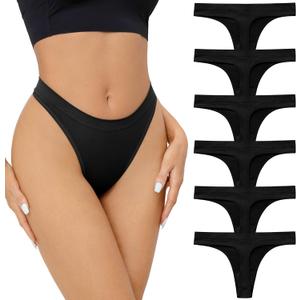 SHARICCA Seamless Thongs for Women Sexy Breathable No Show Thong Underwear Women Multiple Pack (Medium, (6 Pack) Black)