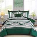 Anibedding Dark Green Comforter Set King Size,8 Pieces Bed in a Bag Patchwork Striped Bedding Sets,Boho Soft Microfiber Bedding Set for All Season(104"90")
