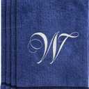 Creative Scents Navy Blue Monogrammed Towels with Initials - 4 Pack Super Absorbent Bathroom Fingertip Cotton Towel with Soft Velour Finish - Personalized Gifts for Freinds & Family 11"x18" Initial W