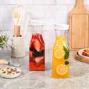 Set of 4 Plastic Carafe with Lid, 1 Liter Mimosa Bar Supplies, Large Square Base Juice Containers, Water Bottle, Milk Container, Clear Beverage Containers for Fridge - HAND WASH ONLY