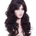 22 Inches Retro Beehive Dark Brown Wigs for Women Long Wavy Wig with Bangs Synthetic Natural Wig for 60s 70s 80s Cosplay,Halloween,Daily Use