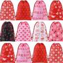 24Pcs Valentines Gift Bags Multicolor Heart Print Valentine Drawstring Gift Bags for Candy Snacks Bridal Shower, Anniversary, Wedding,Mother's Day Party Favors