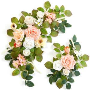 Wedding decor (pack of 2) Welcome Sign Flower Backdrop Garland for Ceremony Reception Wall Easel Home Decoration Entryway Faux Outdoor Board Head Table Decor (Flesh Pink & White)