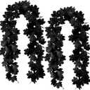 Black Maple Leaf Garland, 2PCS Halloween Artificial Hanging Fall Leave Vines, Fall Floral Garlands Thanksgiving Decor for Home Wedding Party (11.8FT)