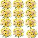 Geosar 16 Bundles Artificial Peonies Flowers Fake Silk Peony Bouquet Faux Peonies Flowers Bulk for Decoration Vase Floral Arrangements Wedding Party Table (Yellow,Champagne)