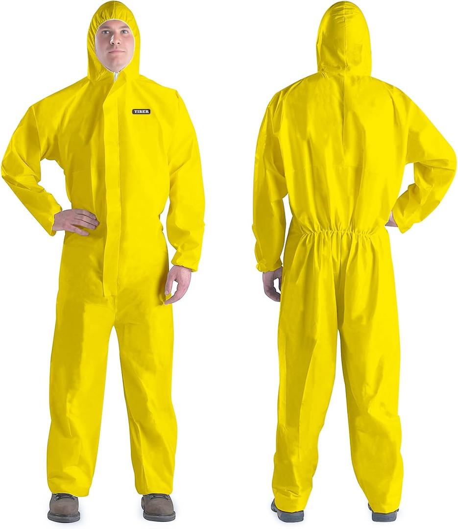 Hazmat Suit Disposable Coverall | Heavy Duty Full Body Paint Coverall & Suit in 7 Sizes with Multiple Specifications With Hood - Breathable & Water Resistant - 2X-Large, Yellow