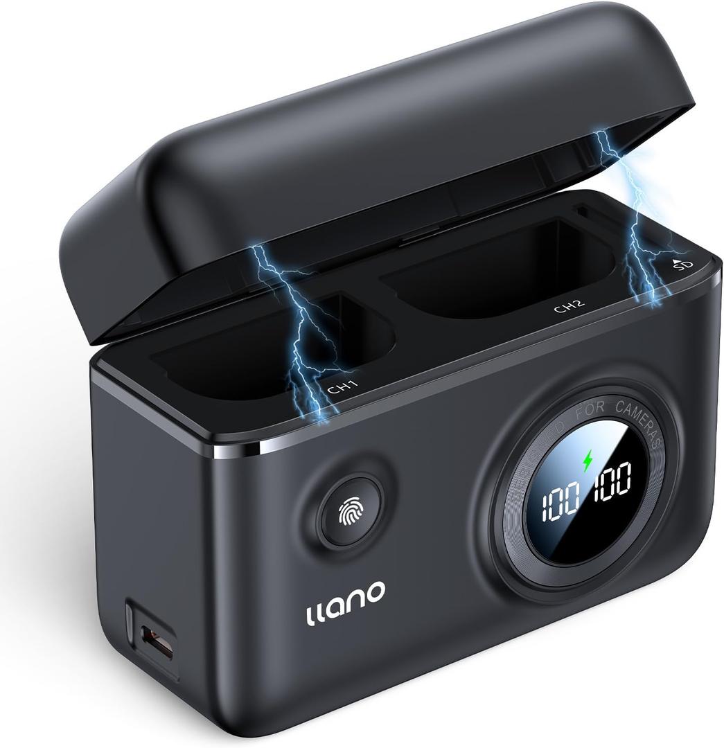 llano LP-E6NH LP-E6P Camera Battery 18W Fast Dual USB C Charger, Compatible with Canon EOS R5, R6 Mark II, 5D 6D 7D Mark II III IV, 60D, 70D, 80D, Smart Digital Display, Magnetic Snap Cover (Black)
