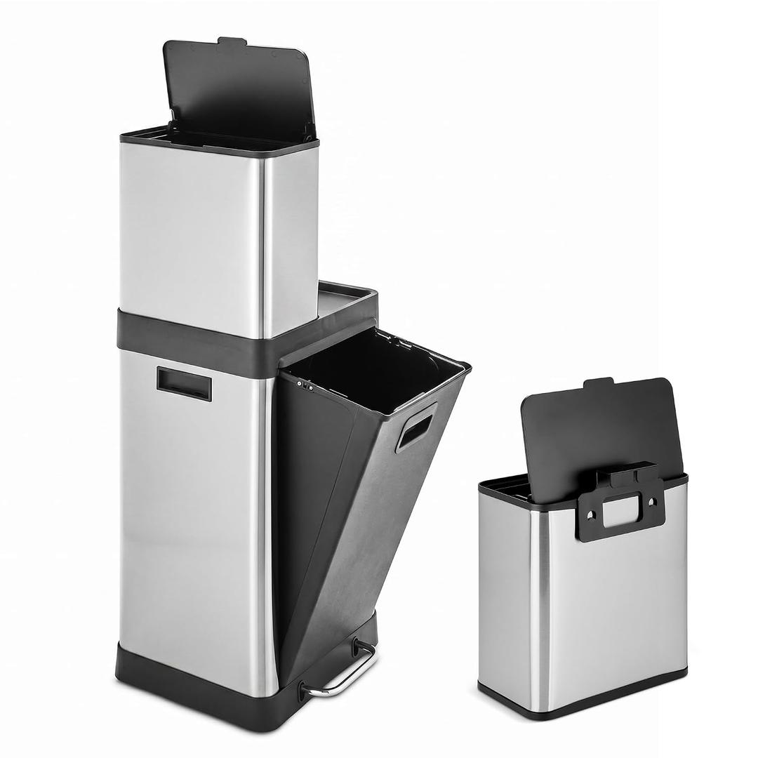 HOLDN’ STORAGE 32L Triple-Compartment Trash & Recycling Bin for Kitchen