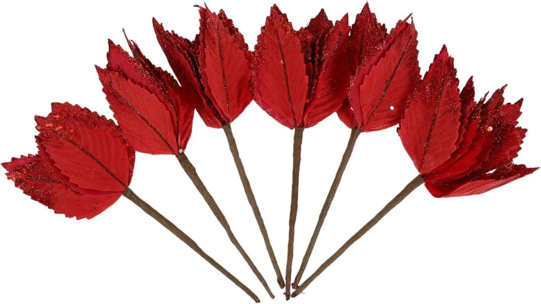 Christmas Poinsettia Flowers 6 Pcs Christmas Decorative Flower Simulated Flower Decor Christmas Home Decor