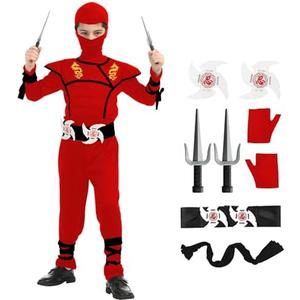 Bad boy league Kids Ninja Costumes Set Dragon Ninja Costume Halloween Ninjas Cosplay Suit for Boys Girls Halloween Party, Size: Kids-L-8/9T
