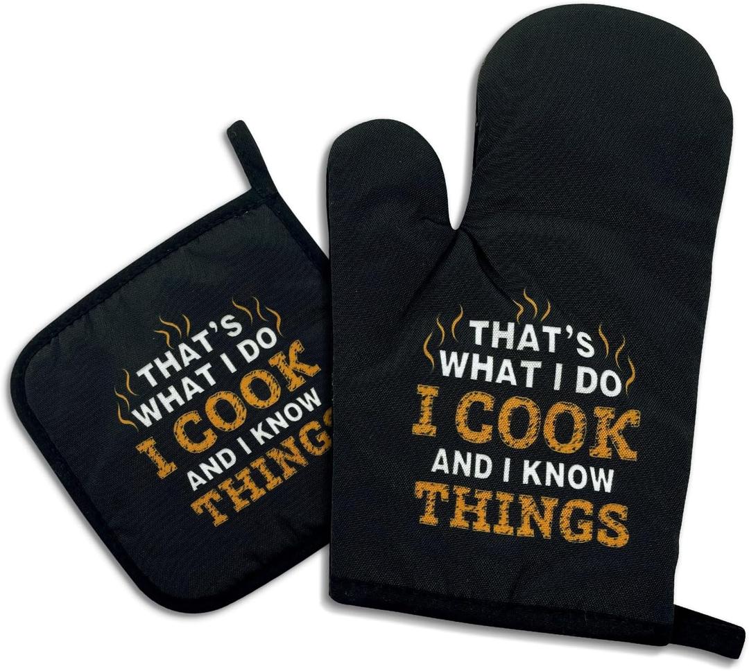 That's What I Do I Cook and I Know Things,Funny Oven Mitts and Pot Holders,Silicone Non-Slip Oven Mitts,Chef Gift,Housewarming Gift Ideas,Cooking Baking BBQ Gifts
