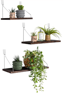 Floating Shelves Set of 3 Rustic Solid Wood Floating Shelf Wall Storage Shelves for Living Room, Bedroom, Bathroom, Kitchen Laundry, Office.no Drill Shelf.(Retro Color L+M+S)