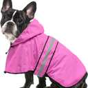 Reflective Puppy Raincoat - Waterproof Adjustable Pet Hooded Slicker Poncho Raincoats Jacket, Lightweight Dog Rain Coat(Pink, Small)