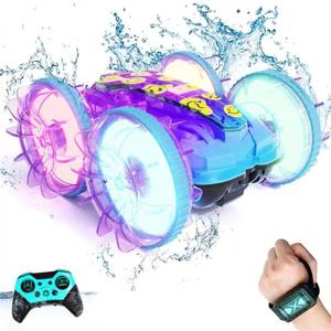 Amphibious Remote Control Car, 4WD Waterproof RC Stunt Car Toys with LED Lights, 360Rotation RC Boat Water Beach Pool Toys for Boys, Christmas Birthday Gifts Toys for Kids Ages 4-7 8-12 Year Old