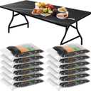 Boao 12 Pcs Plastic Table Cloths Disposable for Parties Picnic Table Covers with Elastic Fitted Elastic Desk Cover Rectangle Waterproof for Indoor, Outdoor, Picnic, Camping(6 Ft, 72 x 30 Inch,Black)