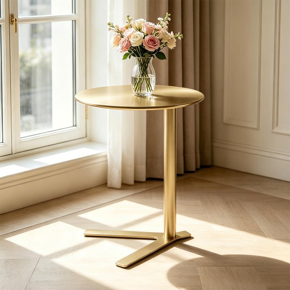 C-Shaped End Table Round Side Table Small Sofa Coffee Table for Living Room | Metal Side Table for Couch Patio Outdoor, Bedside Table Nightstand for Bedroom, Unique Aesthetics Simple Drink Accent Table