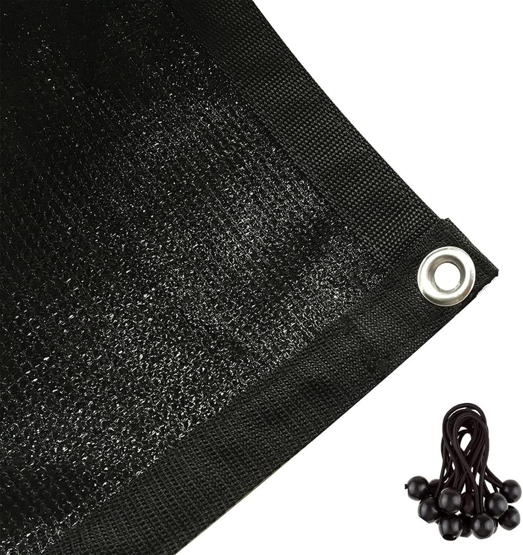 Shatex 90% Shade Cloth 6x14ft Hanging-up Sunblock Shade Panel, Black, 12 Bungee Balls