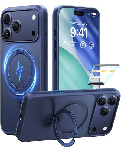 TORRAS Magnetic Ostand for iPhone 17 Pro Max Case, [Military Grade Drop Tested] [Compatible with MagSafe][Build-in Kickstand] Translucent Slim Soft Edge Anti-Fingerprint 6.9" 2026, Deep Blue