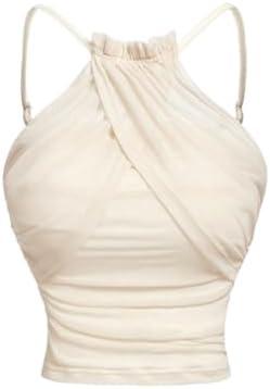 GORGLITTER Women's Crop Cami Top Camisole Wrap Front Frill Trim Going Out Tops, M, Apricot