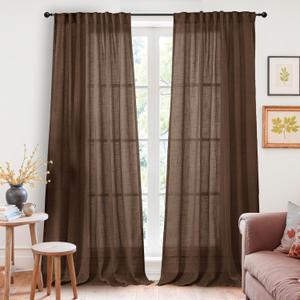 YoungsTex Brown Linen Curtains 84 Inches Long for Living Room - Chocolate Semi Sheer Drapes Light Filtering with Rod Pocket Back Tab for Bedroom, 2 Panels, 52 X 84 Inch