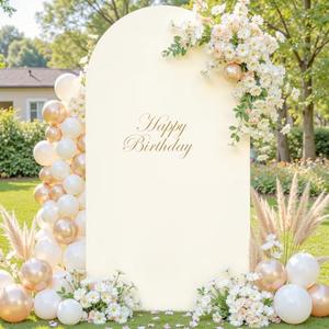 Beige Arch Backdrop Covers, 6.6FT Polyester Fitted Wedding Arch Stand Cover Round Top Chiara Stretchy Arch Backdrop Cover for Birthday Party Ceremony Banquet Decoration