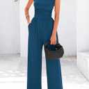 PRETTYGARDEN Summer Jumpsuits for Women Dressy 2025 Ribbed Cap Sleeve Wide Leg Pants Rompers Elegant Casual One Piece Outfits (L)