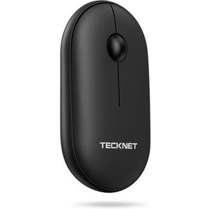 TECKNET Bluetooth Mouse, Slim Portable Wireless Mouse for 2 Modes(BT3.0/5.0+2.4Ghz), Lightweight, Contoured Grip with USB Receiver, Quiet Click Compatible with PC, Chromebook, Mac - Black