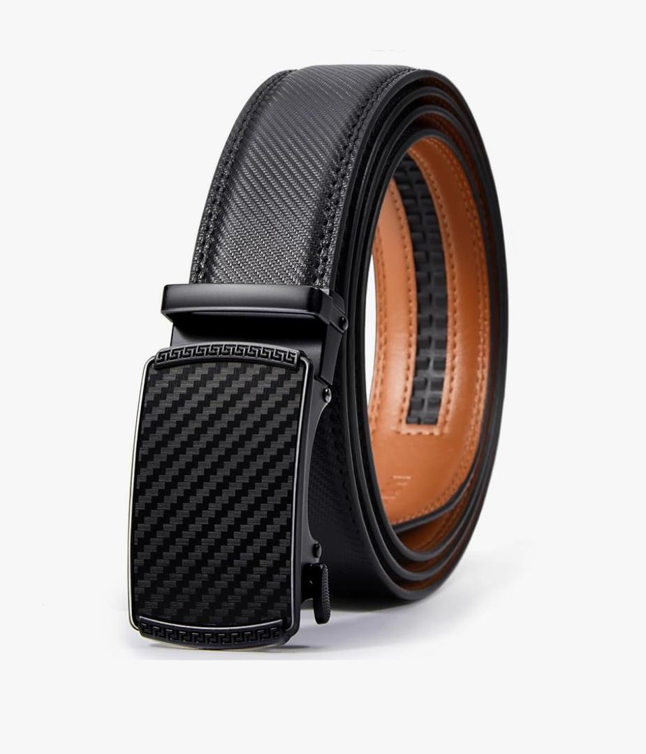 VATAN Men's Belt Leather Ratchet Belt for Men Dress Casual Every Day with Adjustable Buckle, Trim to Fit Black 44 in