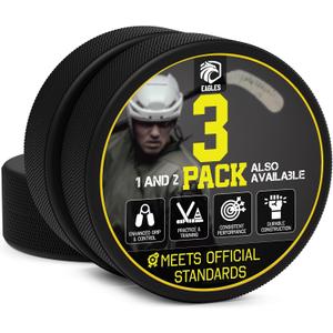 EAGLES Ice Hockey Pucks 1, 2, 3, 6 or 50 Pack | High Grade Pucks Official Regulation Weight & Size for Practice & Classic Training - 6 oz Diameter 3" Thickness 1" Black Hockey Puck Roller Hockey