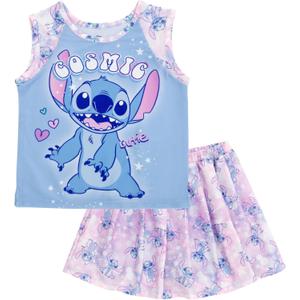 Disney Lilo & Stitch Big Girls' Athletic Sleeveless Tank Top and Skort Set Light Blue 14-16