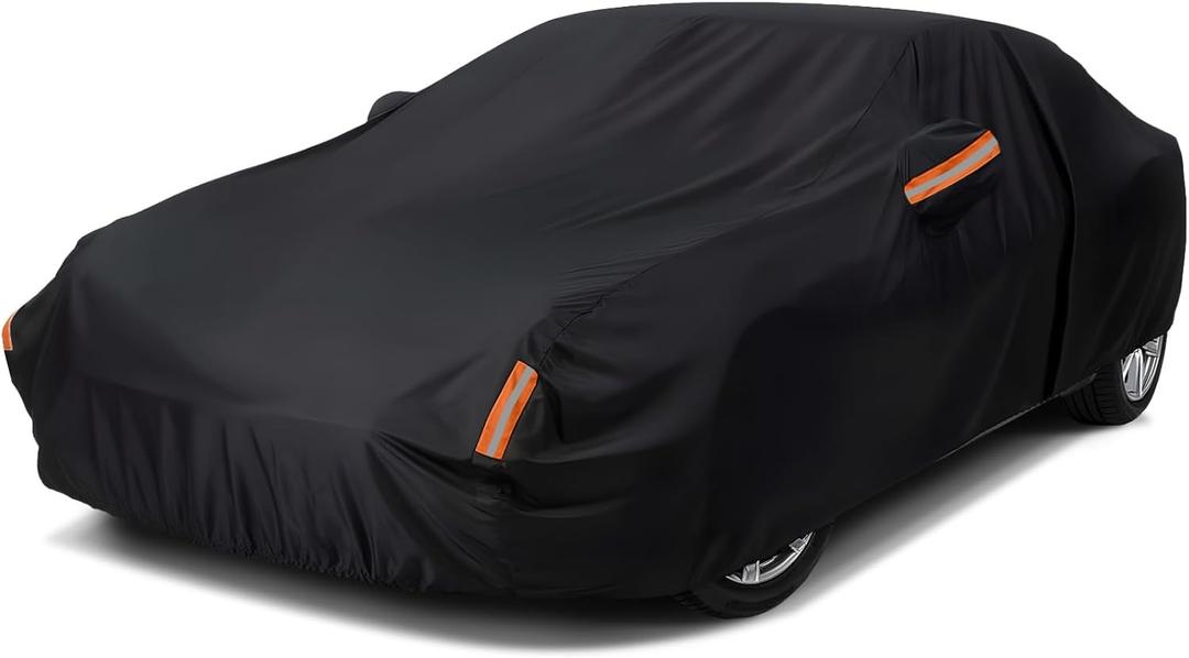 NEVERLAND Sedan Car Cover Waterproof Heavy Duty All Weather Protection Snow Anti-UV Windproof Outdoor Full Car Cover Fit for Automobiles BMW/Mercedes-Benz/Honda for Car Size:196''L x 72''W x 59''H