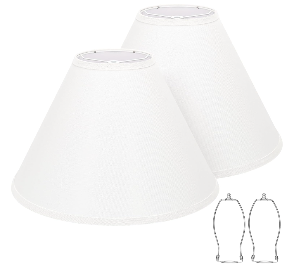 White Lamp Shades Set of 2, Empire Large Lamp Shades for Table Lamps Floor Lamps, 6" Top x 16" Bottom x 10.8" High, Natural Linen Lampshades Replacement, Spider, Harp Holders Included, Easy Assembly