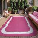Uphome Outdoor Rug Waterproof 8x10, Large Reversible Pink Scalloped Patio Plastic Straw Rugs, Foldable Modern RV Camping Outside Carpet Mat for Pool Back Yard Deck Picnic, 8 x 10 ft