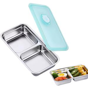 Stainless Steel Snack Containers, 2 Compartment Bento Box with Lids  Reusable, Leakproof, for Snacks Dips Travel and Outdoor Camping (1)