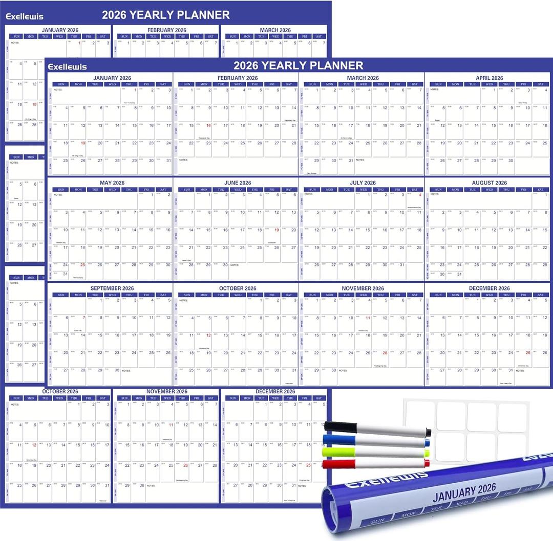 2026 Wall Calendar 24" x 36", 12 Months from January to December, Dry Erase Large Annual Yearly Planner, Horizontal/Vertical Calendar for Easy Planning, Organizing (indigo)